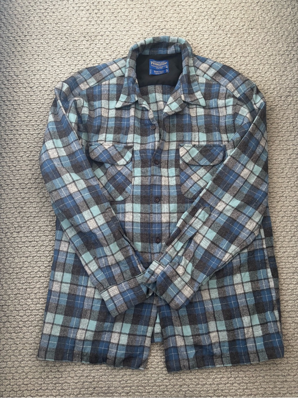 Pendleton Blue and Gray Plaid Wool Board Shirt